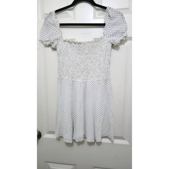 Reformation Women's Polka Dot Smocked Off-Shoulder Mini Dress Puff Sleeves Size - Picture 1 of 7